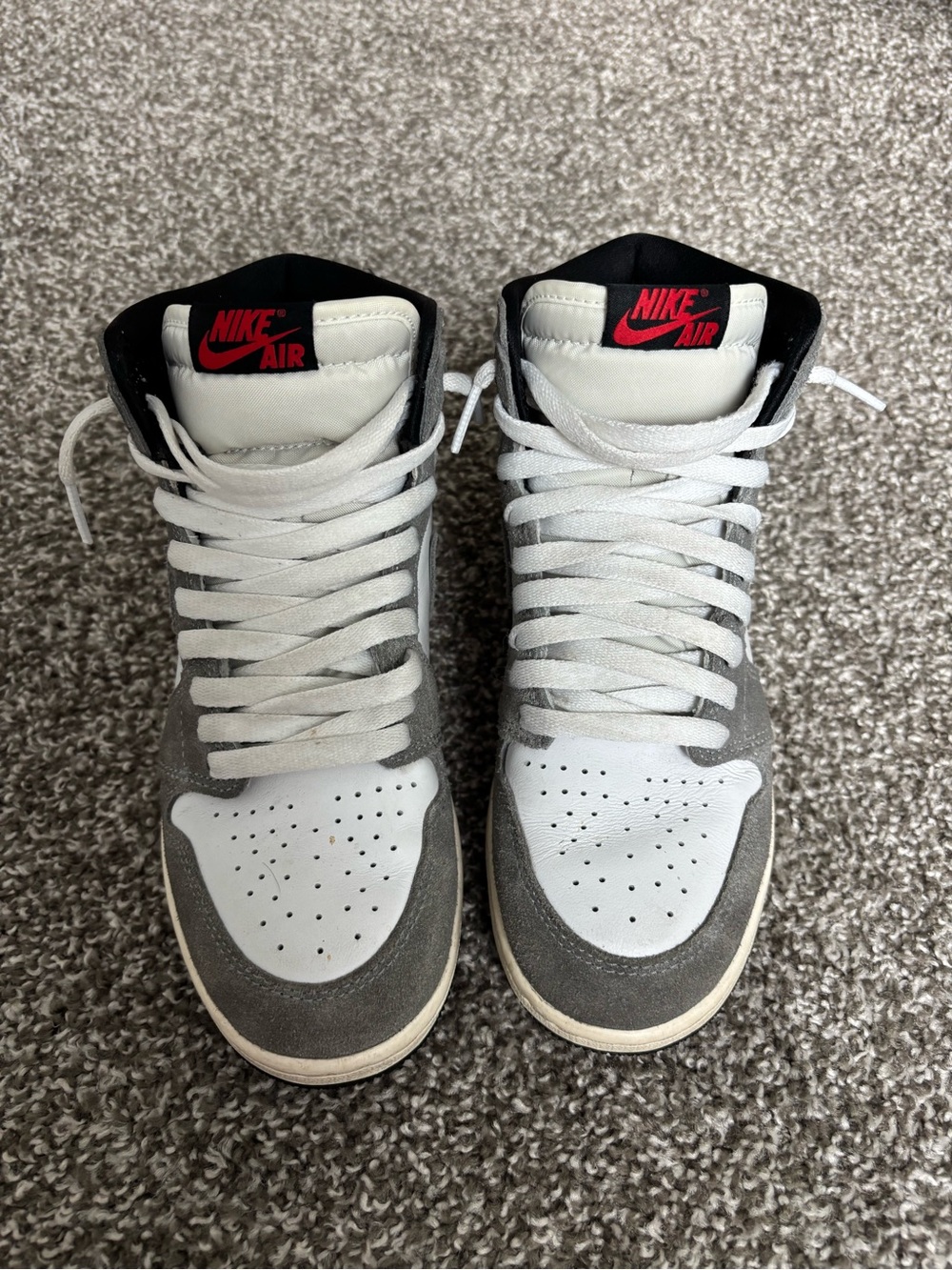 Nike Kids High-Top Sneakers — White, Gray & Black Jordans